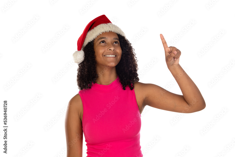 Young african american girl wearing christmas hat Young african american girl wearing christmas hat