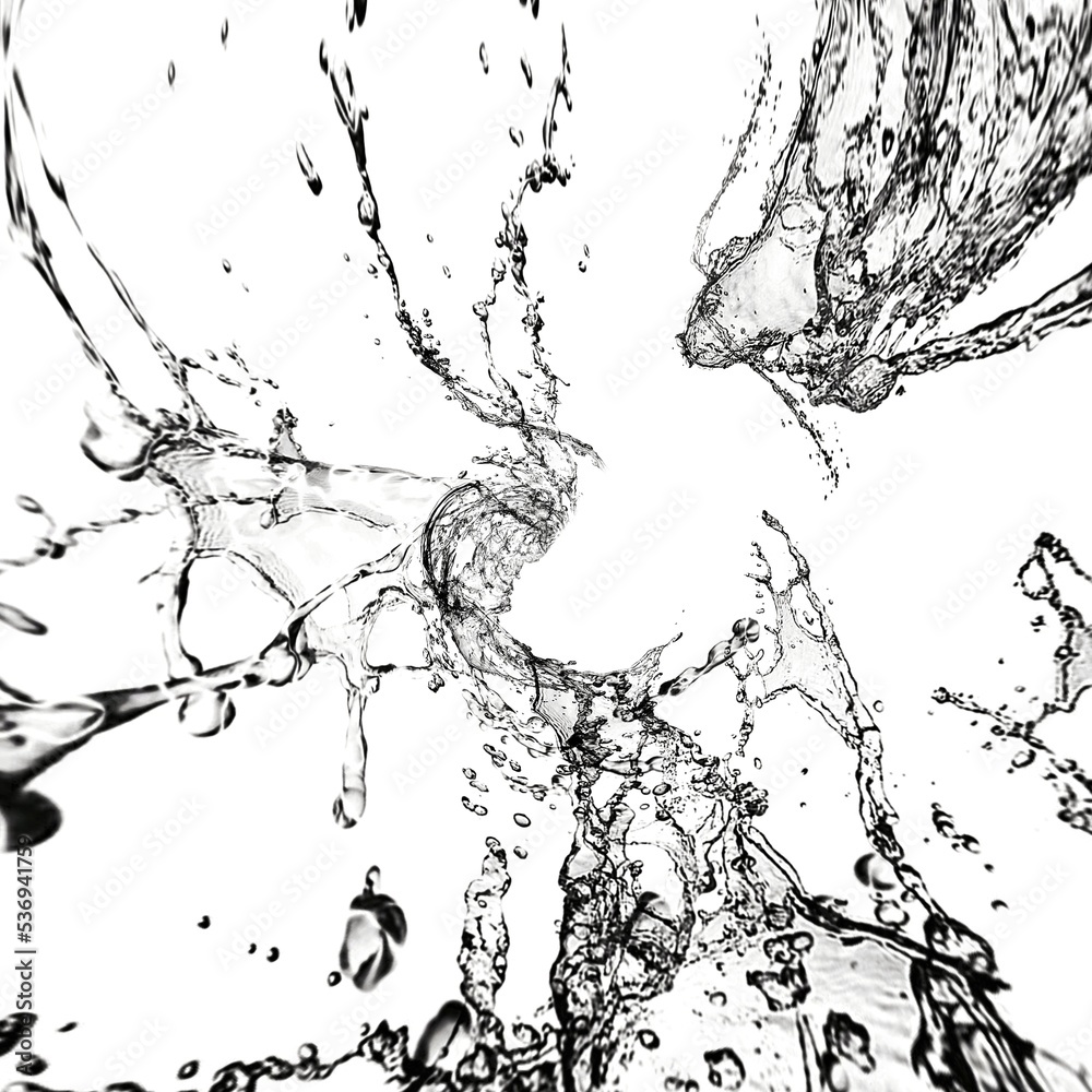3d illustration of swirling water splash on white background