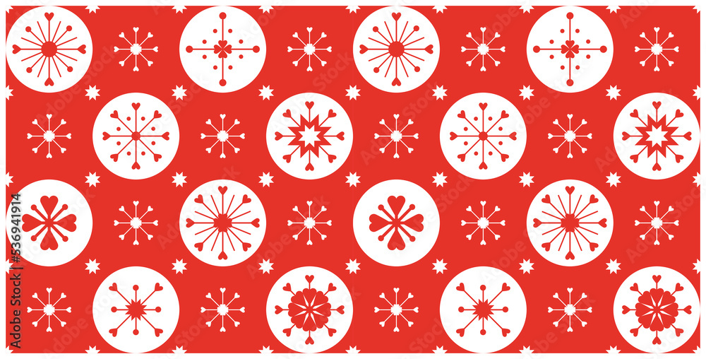 Christmas seamless pattern in red and white. Winter vector with hearts, snowflakes and stars. Repeated background for wrapping paper, textile, banner, poster. Eps 10 Christmas seamless pattern in red and white. Winter vector with hearts, snowflakes and stars. Repeated background for wrapping paper, textile, banner, poster. Eps 10