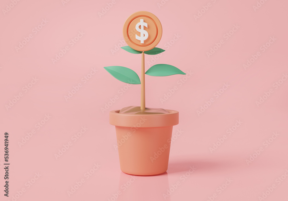 Money tree plant on pink background. Saving money concept. finance sustainable development, business income, storage money, money investment, economic growth. 3d render illustration, cartoon minimal Money tree plant on pink background. Saving money concept. finance sustainable development, business income, storage money, money investment, economic growth. 3d render illustration, cartoon minimal