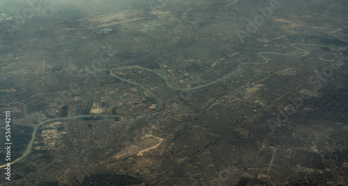 aerial view of Baghdad, the capital of  Iraq with the river Tigris 