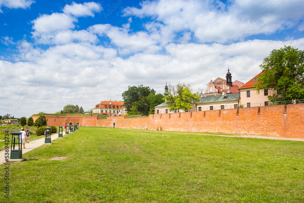 Park and surrounding wall of historic city Zamosc, Poland