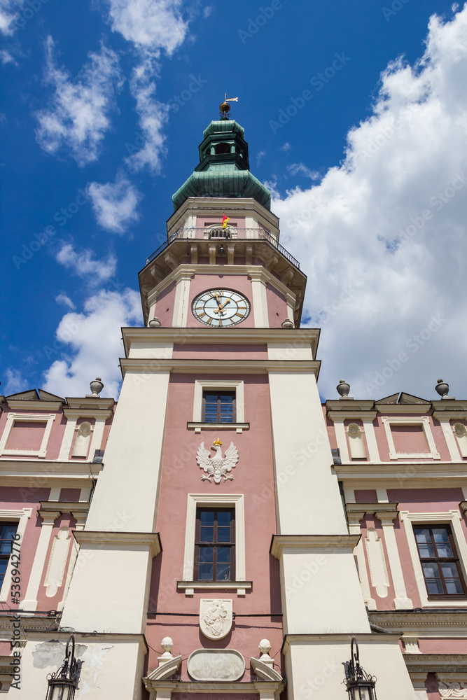 Tower of the historic town hall in Zamosc, Poland