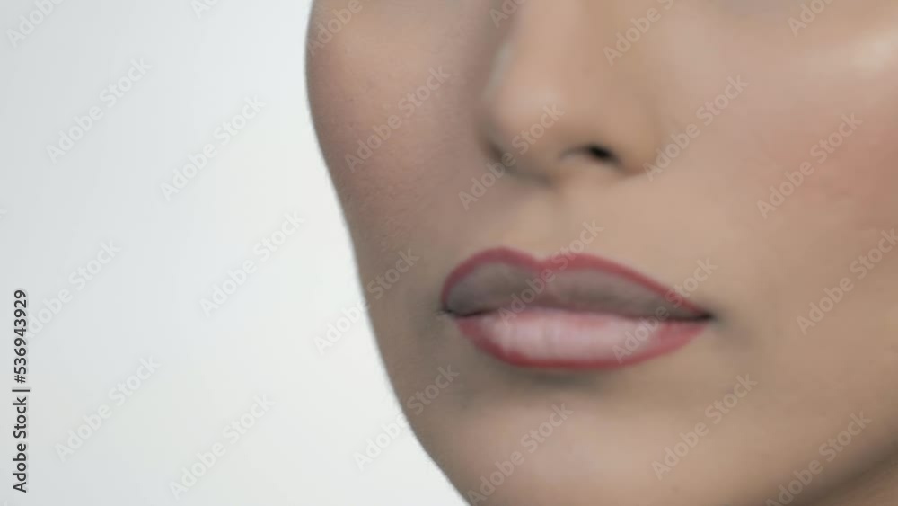Closeup Shot Of Glamour Models Lips During Applying Lipstick Makeup Closeup Shot Of Glamour Models Lips During Applying Lipstick Makeup