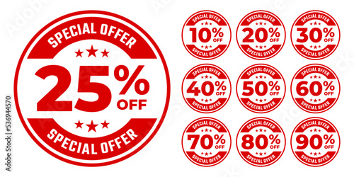 Sale tags set vector badge 10%, 20%, 30%, 40%, 50%, 60%, 70%, 80%, 90% Special offer and discount promotion big mega flash sale
