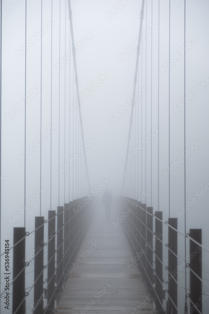 Obraz premium 霧の中のつり橋