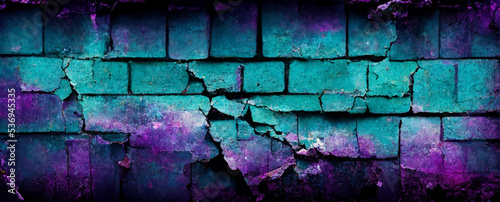 toned brick wall, blue purple magenta teal green rough, background, banner
