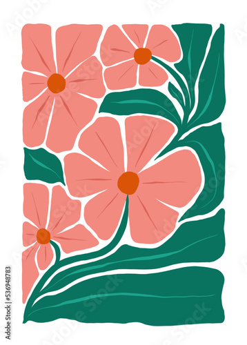 Floral abstract elements. Botanical composition. Modern trendy Matisse minimal style. Floral poster, invite. Vector arrangements for greeting card or invitation design