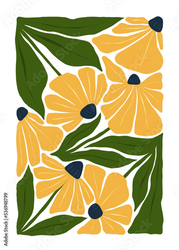 Floral abstract elements. Botanical composition. Modern trendy Matisse minimal style. Floral poster, invite. Vector arrangements for greeting card or invitation design
