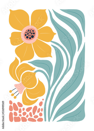 Floral abstract elements. Botanical composition. Modern trendy Matisse minimal style. Floral poster, invite. Vector arrangements for greeting card or invitation design