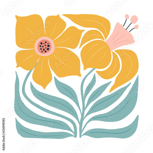 Floral abstract elements. Botanical composition. Modern trendy Matisse minimal style. Floral poster, invite. Vector arrangements for greeting card or invitation design