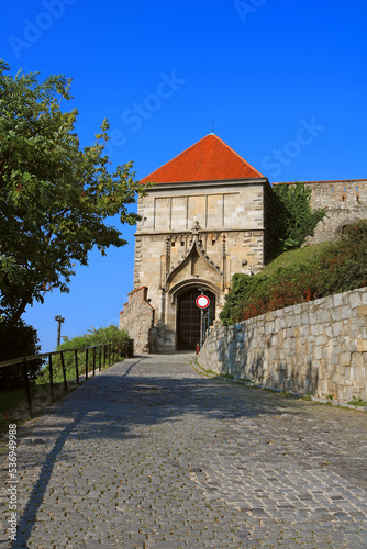 View of Sigismund Gate of Bratislava castle in Bratislava, Slovakia. Summer view