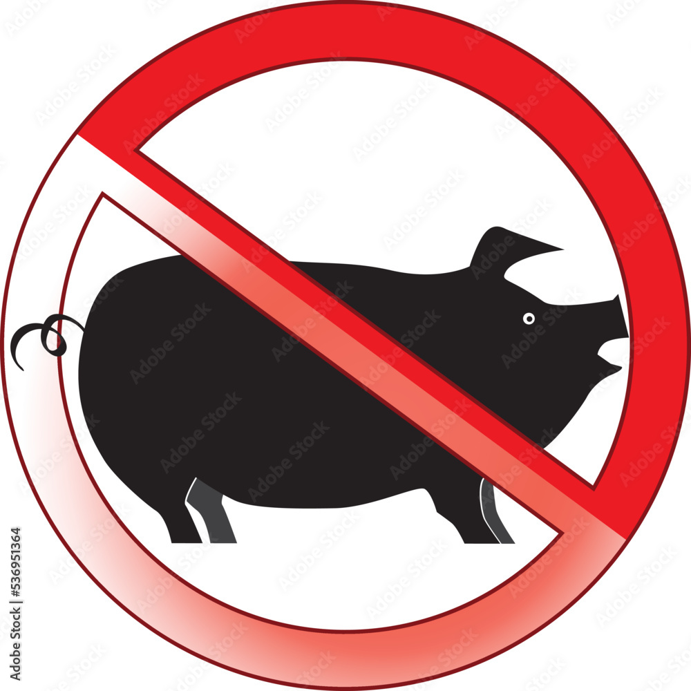 No Pig sign illustration Do not litter vector sign. Crossed pig. No