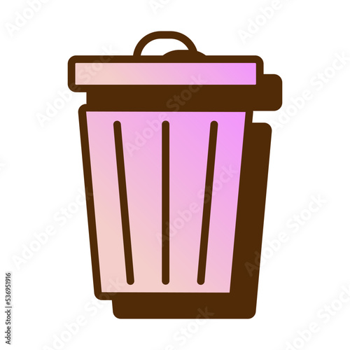 Vector retro gradient trash can icon. Trash basket icon in flat design.