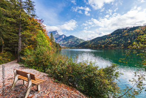 Leopoldsteiner lake in Austria surrounded by high Alps photo