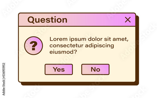 Vector retro vaporwave modal window. Gradient question dialog windows. Nostalgic UI. Retro computer interface. Question message.