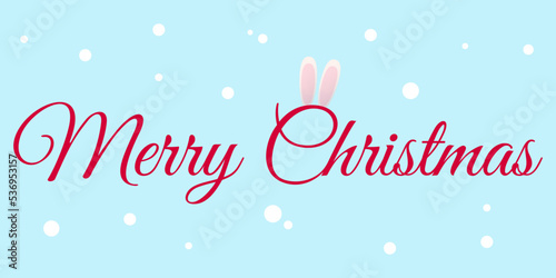 Red lettering with ears merry christmas and snow