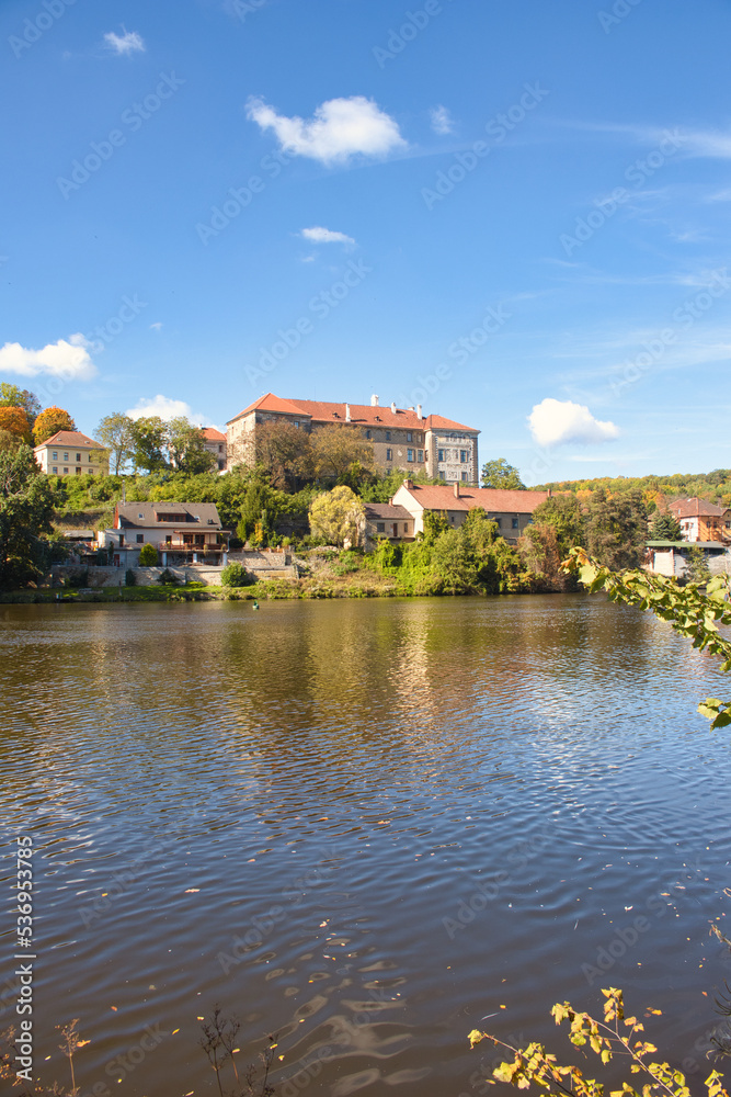 Nelahozeves Chateau, view over Vltava river. Czech Republic.
