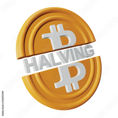 Bitcoin halving 3d rendering isometric icon.