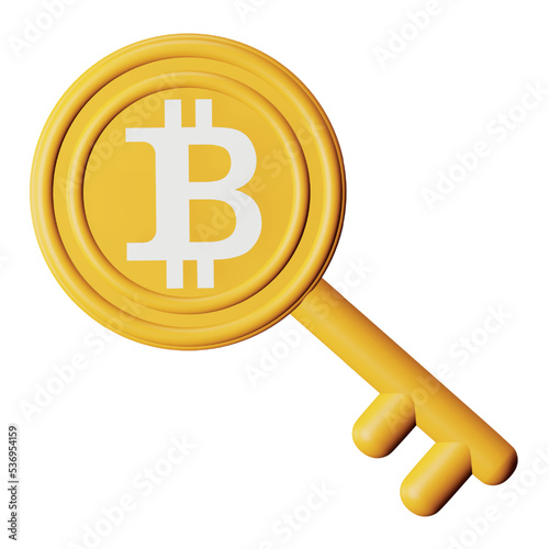 Bitcoin private key 3d rendering isometric icon. photo