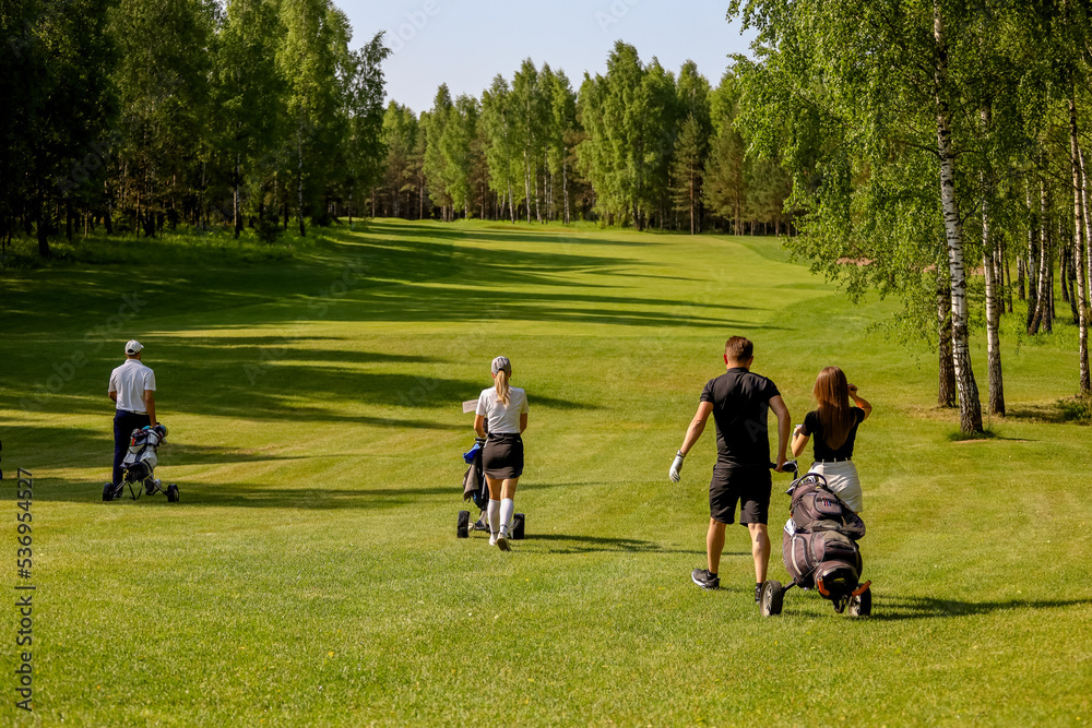 Golf game. The field and the golfers. Prestige and success. Game for millionaires. Atmosphere of success Golf game. The field and the golfers. Prestige and success. Game for millionaires. Atmosphere of success