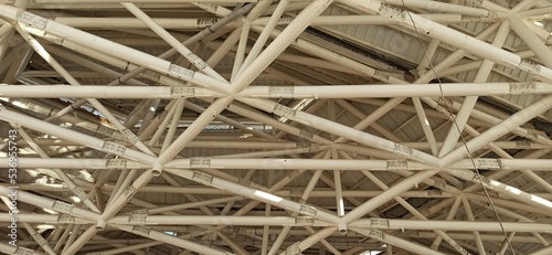Metal construction. Metal pipes. Engineering building.