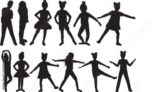 set of dancing children on white background, isolated 