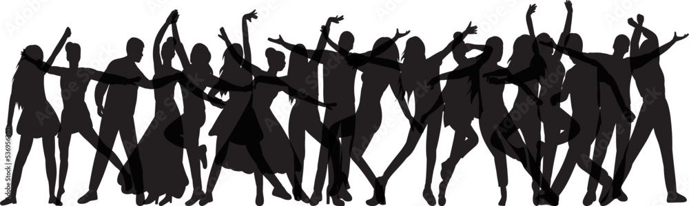 people dancing crowd black silhouette isolated vector