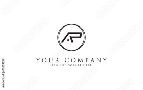 Real estate and window house logo design vector house letter AP
