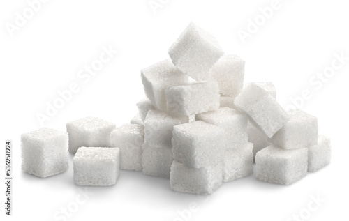Cubes of sugar on white background photo