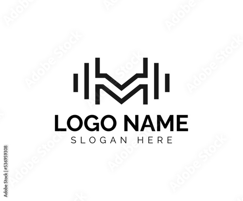 Letter M bodybuilding gym and fitness logo design vector