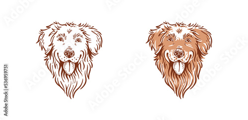Cute head dog illustration of golden retriever type of dog vintage cute pet drawing vector logo  design