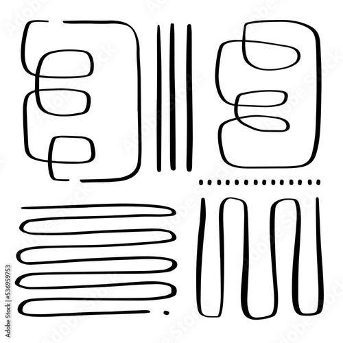 abstract art card poster organic lines and shapes monochrome black modern minimalistic vector linear element set isolated on white background