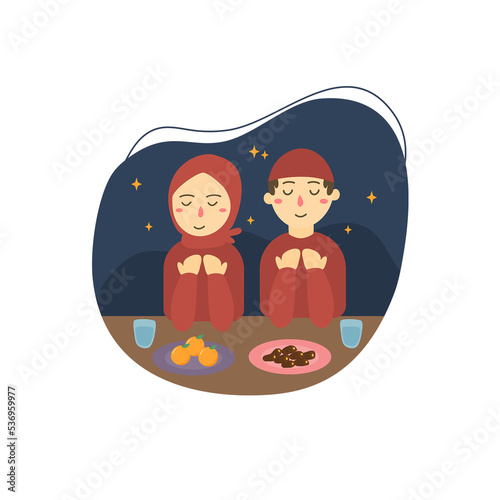 Canvas Print Iftar illustration with people having a meal