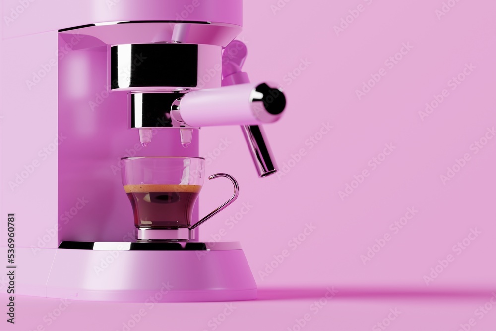 Espresso coffee maker on a pastel background. Concept of making coffee, cafe. 3d rendering, 3d illustration. Espresso coffee maker on a pastel background. Concept of making coffee, cafe. 3d rendering, 3d illustration.