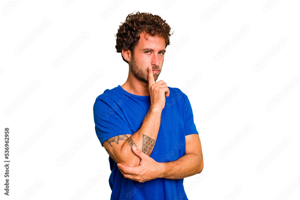 Young caucasian curly hair man isolated Young caucasian man with curly hair isolated contemplating, planning a strategy, thinking about the way of a business. Young caucasian curly hair man isolated Young caucasian man with curly hair isolated contemplating, planning a strategy, thinking about the way of a business.