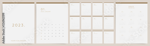 Calendar 2023. Week starts Sunday. Minimal boho design template vector.
