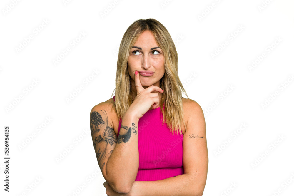 Young caucasian woman isolated on green chroma background unhappy looking in camera with sarcastic expression. Young caucasian woman isolated on green chroma background unhappy looking in camera with sarcastic expression.