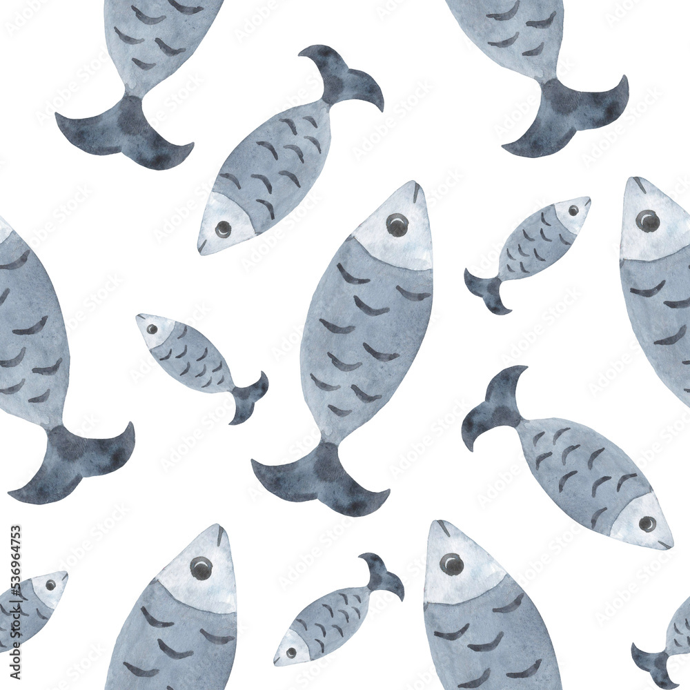 Watercolor Scandinavian Fish Seamless Pattern, Blue Digital Paper, Skandi Minimalism Decor Watercolor Scandinavian Fish Seamless Pattern, Blue Digital Paper, Skandi Minimalism Decor