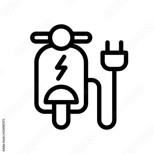 Electric motorcycle with plug pictogram icon symbol design, EV scooter hybrid vehicles charging point logotype, Eco vehicle concept, Vector illustration