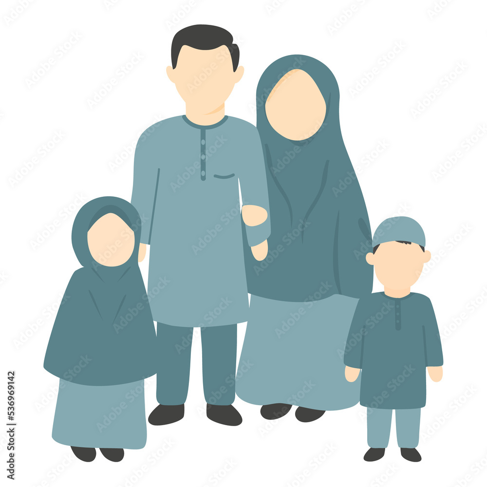happy muslim family with their two children