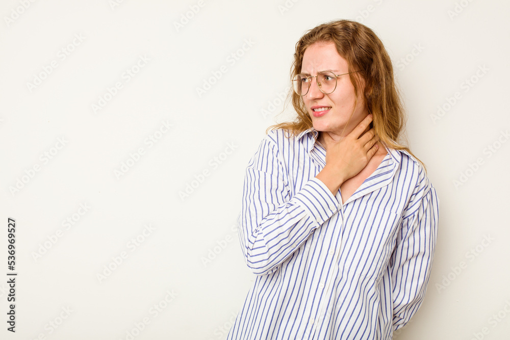 Young caucasian woman isolated on white background touching back of head, thinking and making a choice. Young caucasian woman isolated on white background touching back of head, thinking and making a choice.