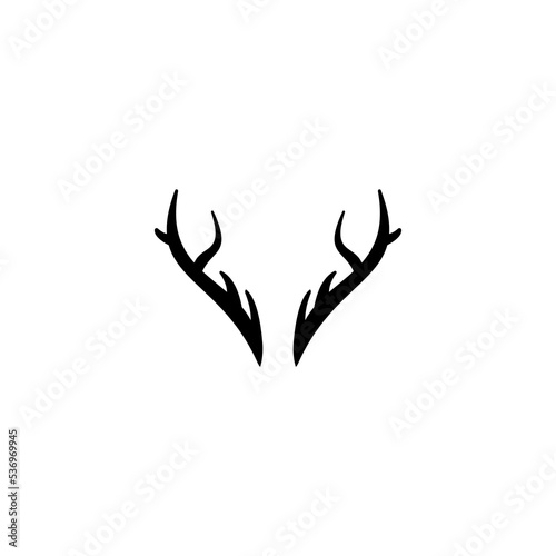 Black silhouette of deer antlers. vector flat icon isolated on white background. Wild life, hunting ar trophy symbol.