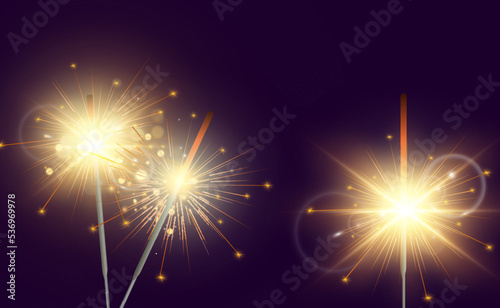 Magical light. Sparkler. Candle sparkling on the background. Realistic vector light effect. Winter, seasonal christmas decoration illustration.	