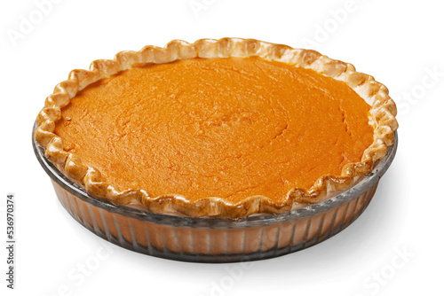 Tableau sur toile Home made pumpkin pie on white background.