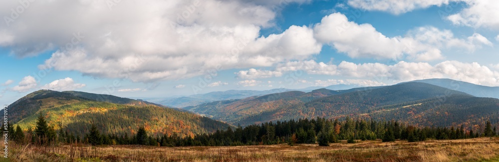 Beautiful autumn mountain landscape. Autumn colors. A view of the