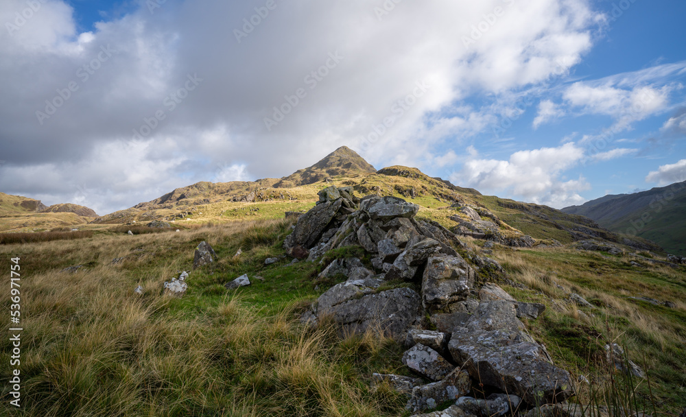 On route climbing Cnicht Mountain in the Snowdonia national park in North Wales, UK,