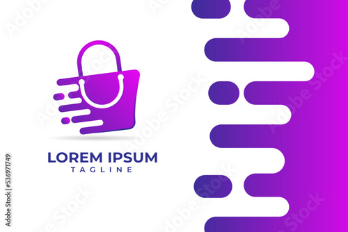 shopping logo with shopping bag and speed combined