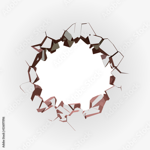 Brick Plastered Wall With a Broken Hole, Vector Template