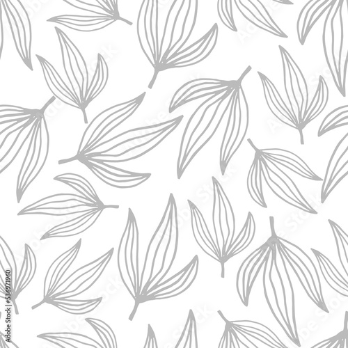 Gray Abstract leaves silhouette seamless pattern. Hand drawn leaf silhouettes. Vector design for paper  fabric